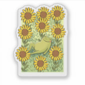 Cute Whimsical Frog And Sunflowers Illustration Sticker (Voorkant)