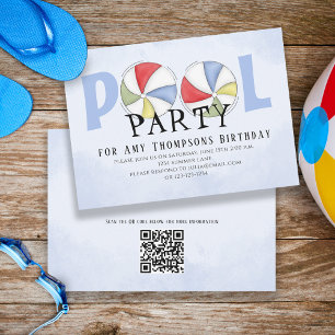 Cute Whimsical Fun Pool Party Summer QR Code Kaart