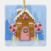 Cute Whimsical Gingerbread Maison Ornement Bleu (Devant)
