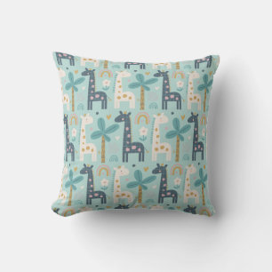 Cute Whimsical Giraffe Pattern in Pastel Blue Kussen