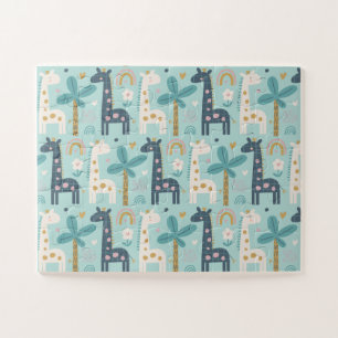 Cute Whimsical Giraffe Pattern in Pastel Blue Legpuzzel
