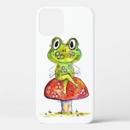 Cute Whimsical Green Frog op Toadstool iPhone 12 Hoesje