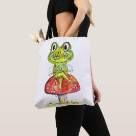 Cute Whimsical Green Frog op Toadstool Draagtas