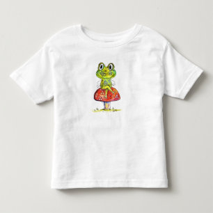 Cute Whimsical Green Frog op Toadstool Kinder Shirts