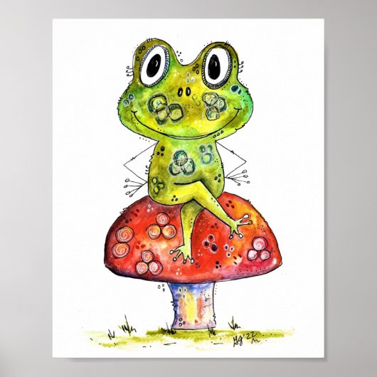 Cute Whimsical Green Frog op Toadstool Poster (Voorkant)