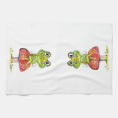 Cute Whimsical Green Frog op Toadstool Theedoek (Horizontaal)