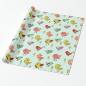 Cute Whimsical Hand Drawn Birds Pattern Cadeaupapier (Uitgerold)