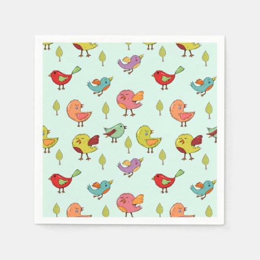 Cute Whimsical Hand Drawn Birds Pattern Servet (Voorkant)