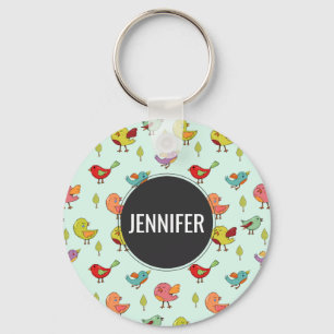 Cute Whimsical Hand Drawn Birds Pattern Sleutelhanger