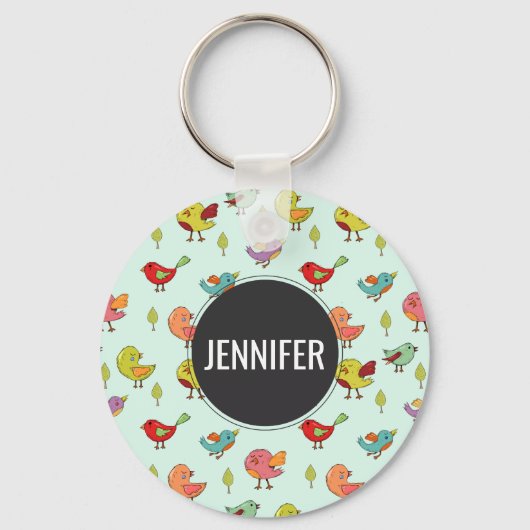 Cute Whimsical Hand Drawn Birds Pattern Sleutelhanger (Voorkant)