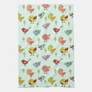 Cute Whimsical Hand Drawn Birds Pattern Theedoek