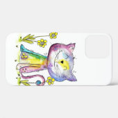 Cute Whimsical Happy Cat met gele bloem Case-Mate iPhone Case (Achterkant (horizontaal))
