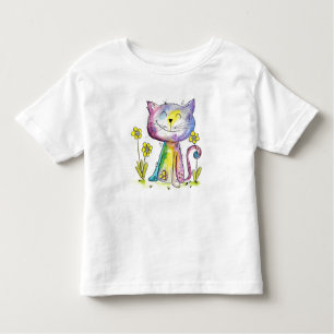 Cute Whimsical Happy Cat met gele bloemen Kinder Shirts