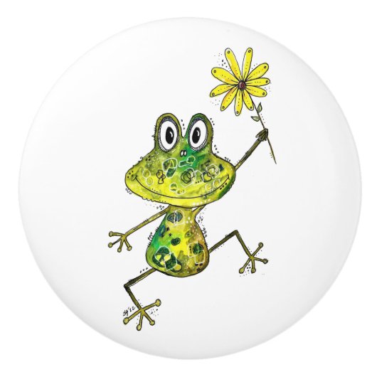 Cute Whimsical Happy Frog Keramische Knop (Voorkant)