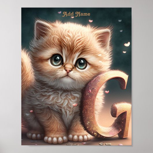 Cute Whimsical Kitty Cat Hearts Nursery Printable Poster (Voorkant)