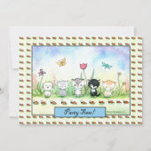Cute Whimsical Kitty Puppy Ladybug Invitation (Devant)