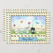 Cute Whimsical Kitty Puppy Ladybug Invitation (Devant / Derrière)