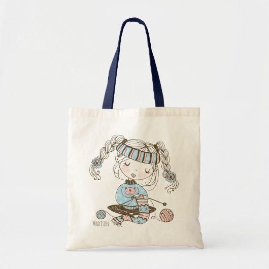 Cute Whimsical Knitting Girly Crafts Personalized Tote Bag (Voorkant)