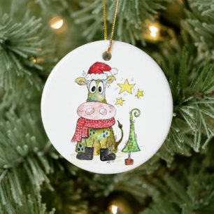 Cute Whimsical-Koe Keramisch Ornament