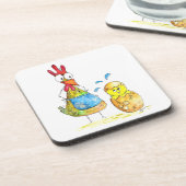 Cute Whimsical Mama Chicken met Baby Bier Onderzetter (Linkerzijde)