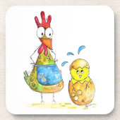Cute Whimsical Mama Chicken met Baby Bier Onderzetter (Voorkant)