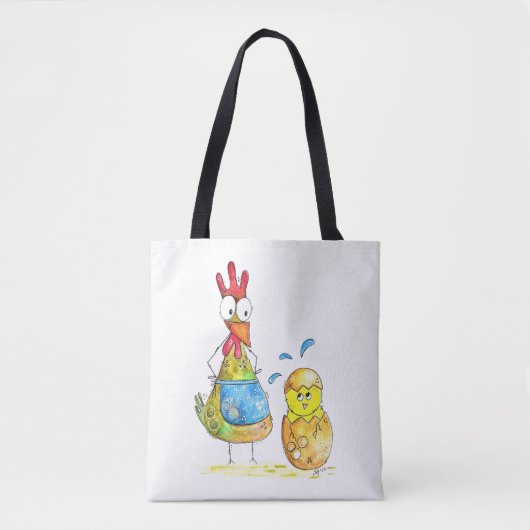 Cute Whimsical Mama Chicken met Baby Draagtas (Voorkant)