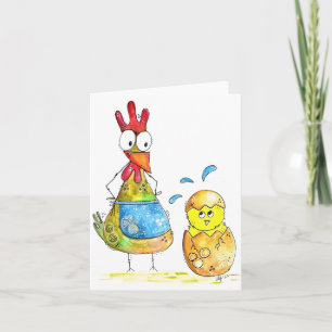 Cute Whimsical Mama Chicken met Baby Kaart