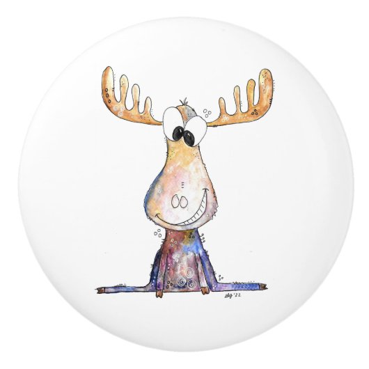 Cute Whimsical Moose Keramische Knop (Voorkant)