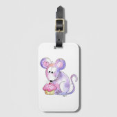 Cute Whimsical Mouse met Cupcake Bagagelabel (Voorkant (verticaal))