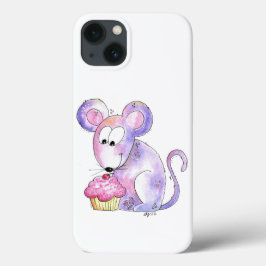 Cute Whimsical Mouse met Cupcake iPhone 13 Hoesje