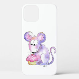 Cute Whimsical Mouse met Cupcake iPhone 12 Hoesje