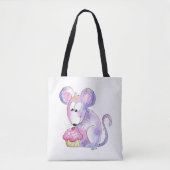 Cute Whimsical Mouse met Cupcake Draagtas (Voorkant)