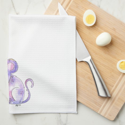 Cute Whimsical Mouse met Cupcake Theedoek (Quarter Fold)