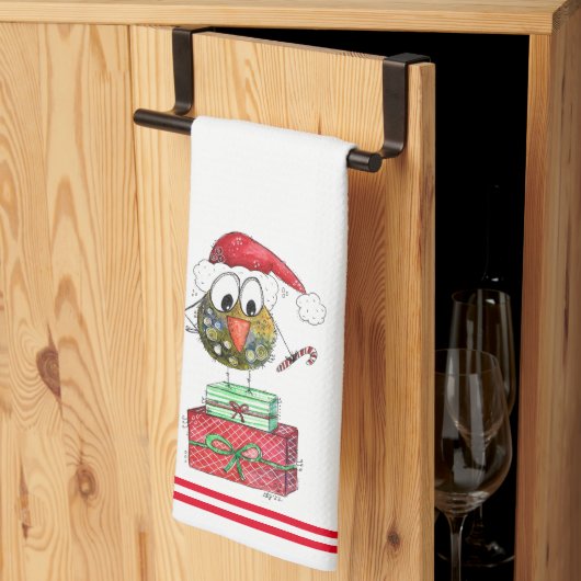 Cute Whimsical Noël Oiseau Serviettes de cuisine (Pliage en tiers)