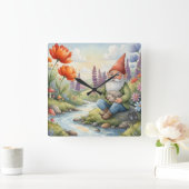Cute Whimsical nursery gnome forest wall clock Vierkante Klok (Huis)