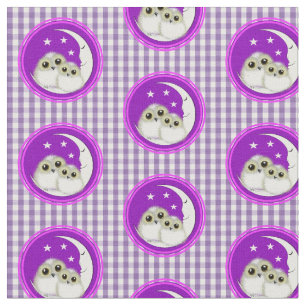 Cute Whimsical Owls Paars White Gingham Pset Stof