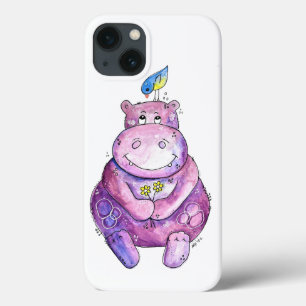 Cute Whimsical Paars Hippo iPhone 13 Hoesje