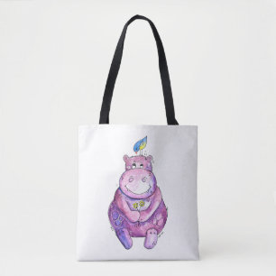 Cute Whimsical Paars Hippo Draagtas