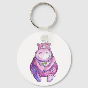 Cute Whimsical Paars Hippo Sleutelhanger
