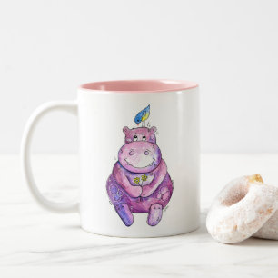 Cute Whimsical Paars Hippo Tweekleurige Koffiemok
