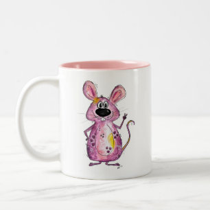 Cute Whimsical Paarse Mouse Tweekleurige Koffiemok