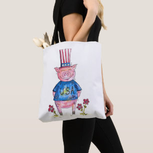 Cute Whimsical Patriotic Pig Draagtas