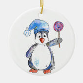 Cute Whimsical Penguin met een Lollipop Keramisch Ornament (Voorkant)