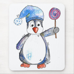 Cute Whimsical Penguin met een Lollipop Muismat