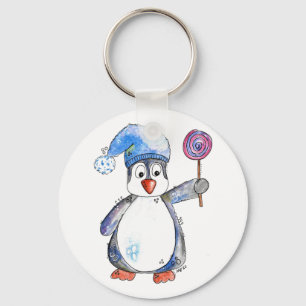 Cute Whimsical Penguin met een Lollipop Sleutelhanger