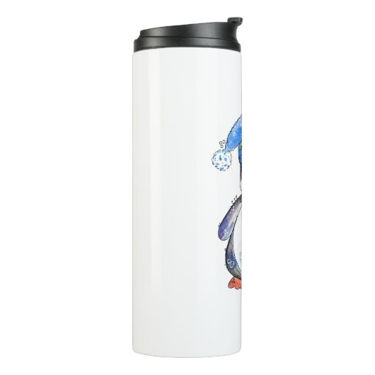 Cute Whimsical Penguin met een Lollipop Thermosbeker (Gedraaid links)