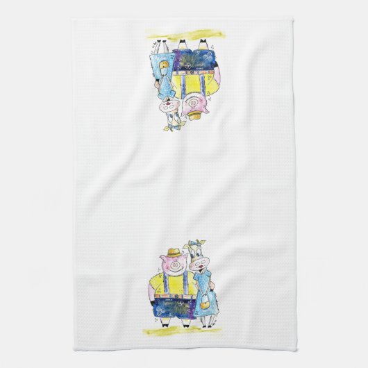 Cute Whimsical Pig. en Koe Theedoek (Verticaal)