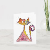 Cute Whimsical Pink Cat Kaart (Voorkant)