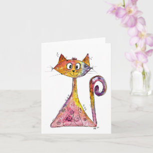 Cute Whimsical Pink Cat Kaart