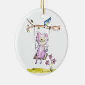 Cute Whimsical Pink Cat Swing Keramisch Ornament (Rechts)